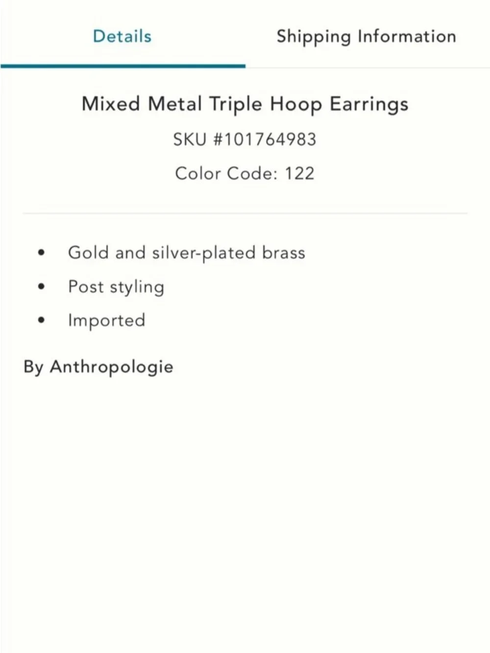 New! Anthropologie Gold Mixed Metal Triple Hoop Earrings NWT